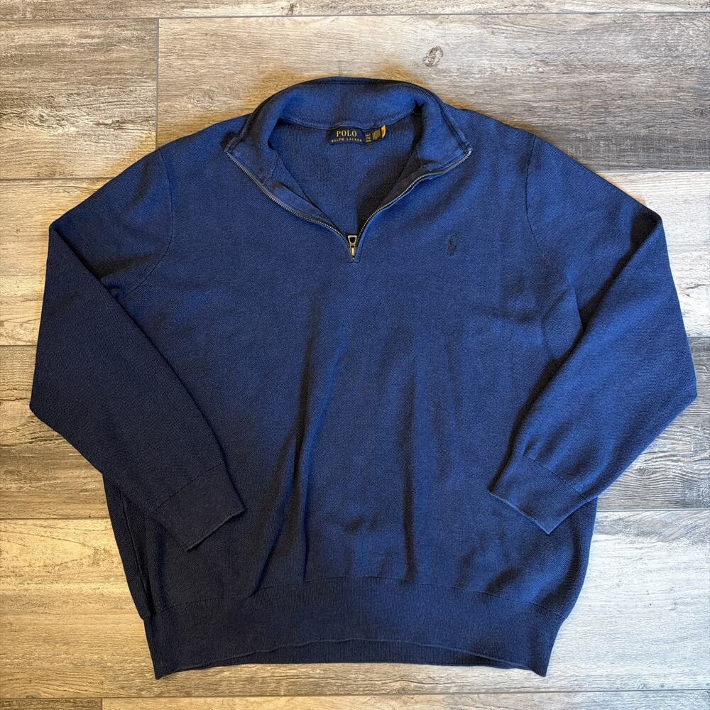 Polo Ralph Lauren Sweater Size 2XLT Tall Navy Blue E Half Zip Blue Pony